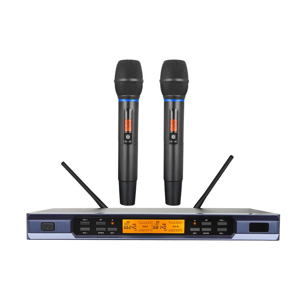 UHF Metal Wireless Microphone with Infrared Frequency Matching for Singing (One-to-Two)