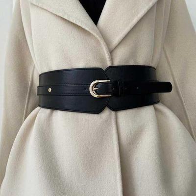 Women's Versatile Fashion Elastic Cinch Belt - Black Wide Slimming Waist Belt for Coats, Outerwear, and Suits
