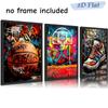 3 Basketball Graffiti Canvas Wall Paintings, Basketball Court Sports Shoe Poster Printing Paintings, Retro Abstract Graffiti Wal