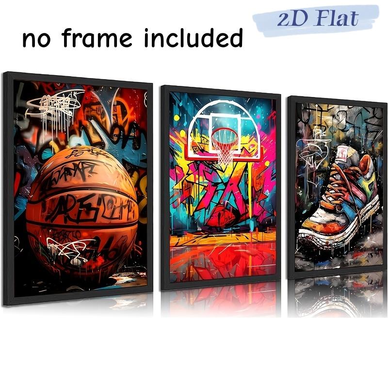 3 basketball graffiti canvas wall paintings, basketball court sports shoe poster printing paintings, retro abstract graffiti wal (as the picture,20x30cm-3pcs)