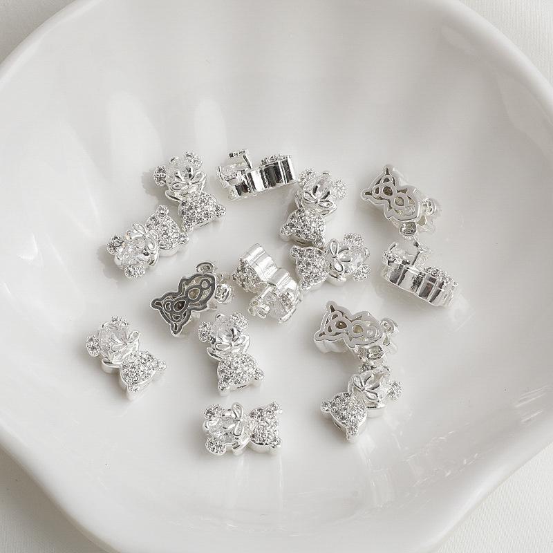 14K Gold-Filled Zirconia Bear Beads with Engraved Butterfly Crystal for DIY Jewelry.