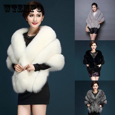 Autumn and Winter New Imitation Fox Fur Shawl Vest Coat Cape for Women with Pockets