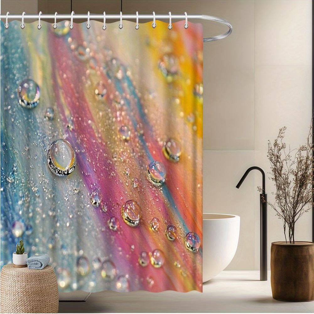 Water Droplets Shower Curtain, Vibrant Abstract Colors, Anti-Fade Polyester, 12 Hooks, Machine Washable, Modern Design W90xH180cm