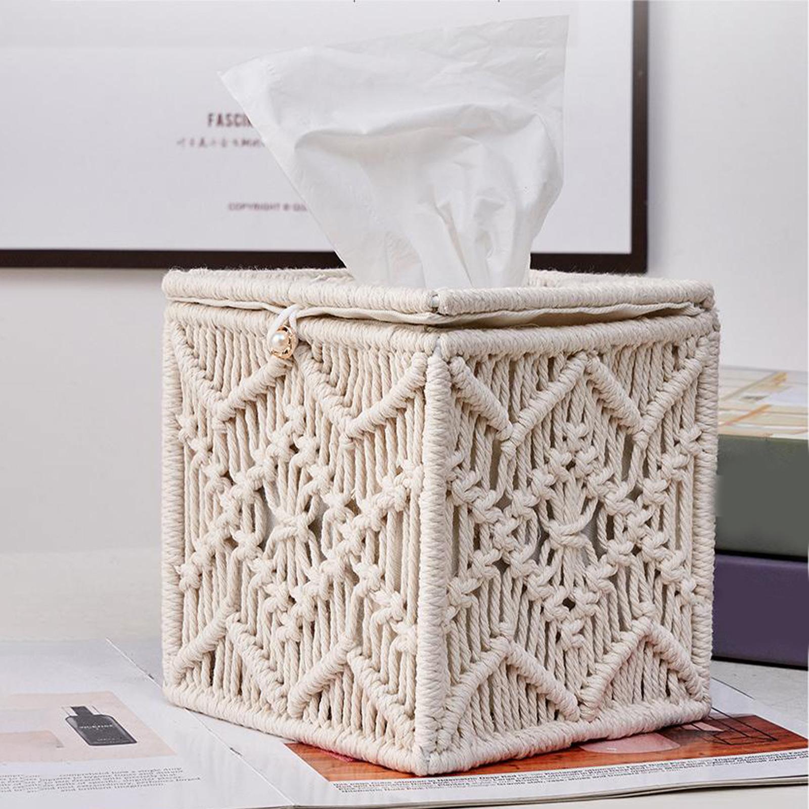 

Decorative Woven Tissue Box Cover, Square Macrame Tissue Holder, Perfect for Home Decorations, Office, Car, Restaurant China Mainland