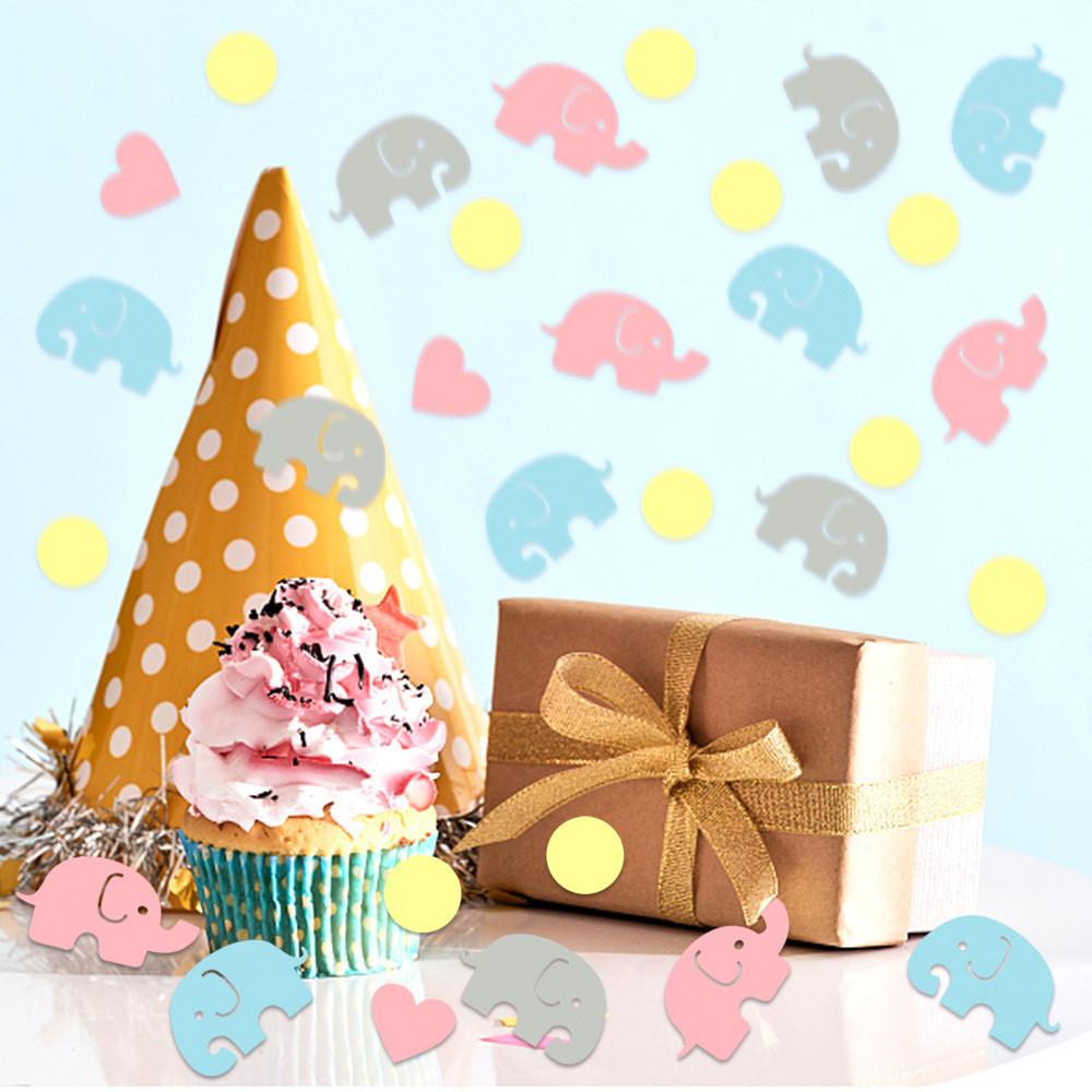 Baby Confetti Shower Scatter With Elephant Motif For Birth Celebration Decor