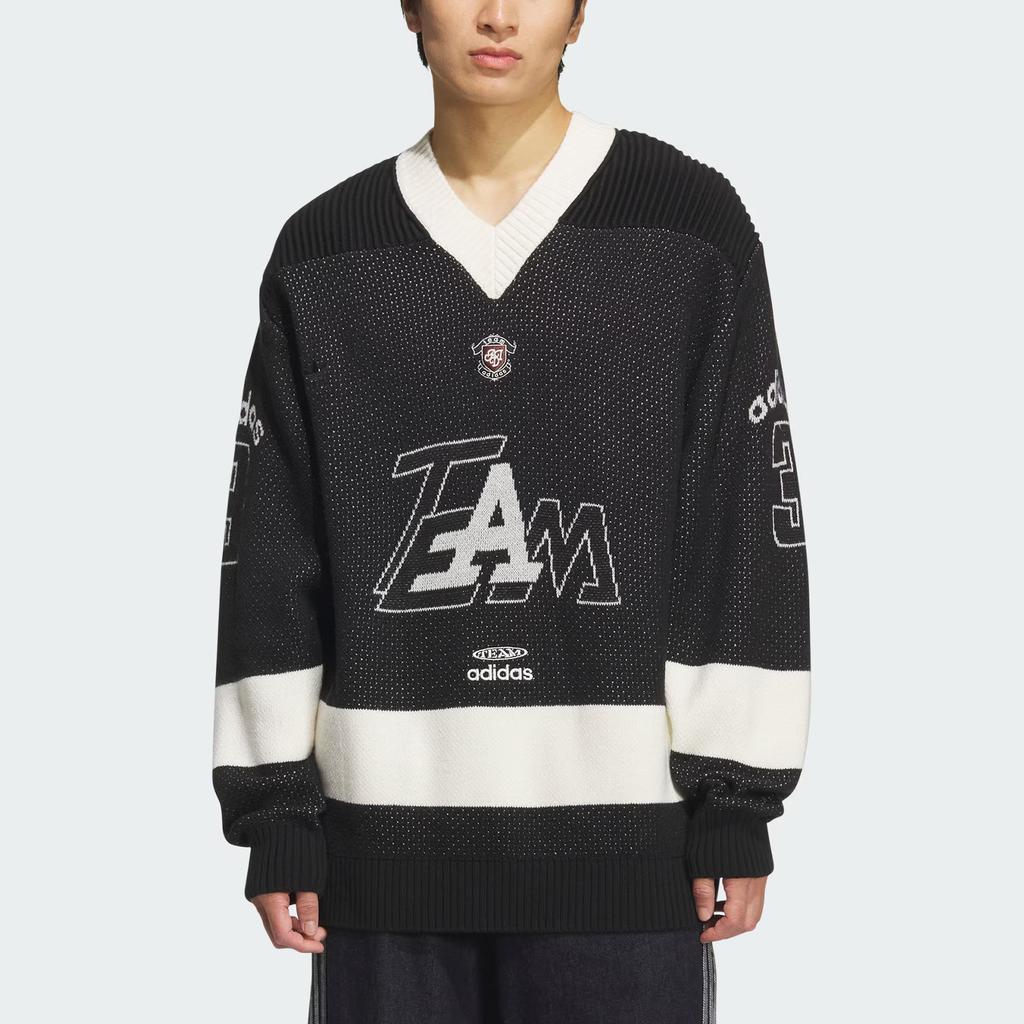 Adidas Originals FW25 Team Sweatshirt Logo Letter Loose V-Neck Long Sleeve Knit Top Men Tops KF4467