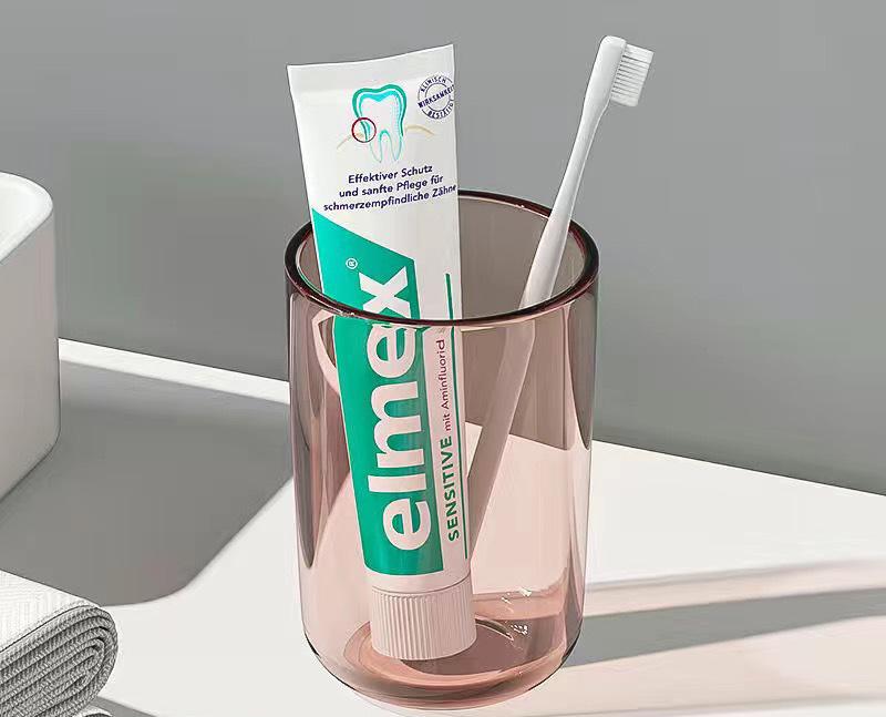 High Capacity Nordic Style Toothbrush Cup Clear Tooth Glass Bathroom Solid Color Transparent Mouthwash Cup розовый