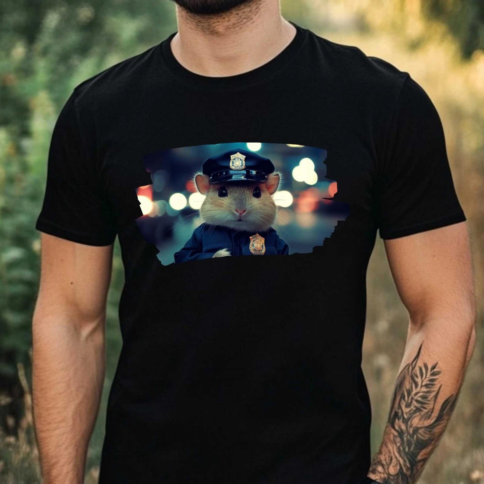 T-Shirt Herren Hamster als Polizist Motiv Baumwolle Größe XS bis 5XL L