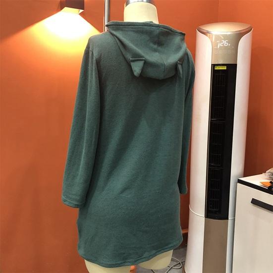 Women Long Pullover Hoodie Irregular Hem 3/4 Sleeve Sweatshirts Cat Ear Hooded Tunic Tops with Pockets