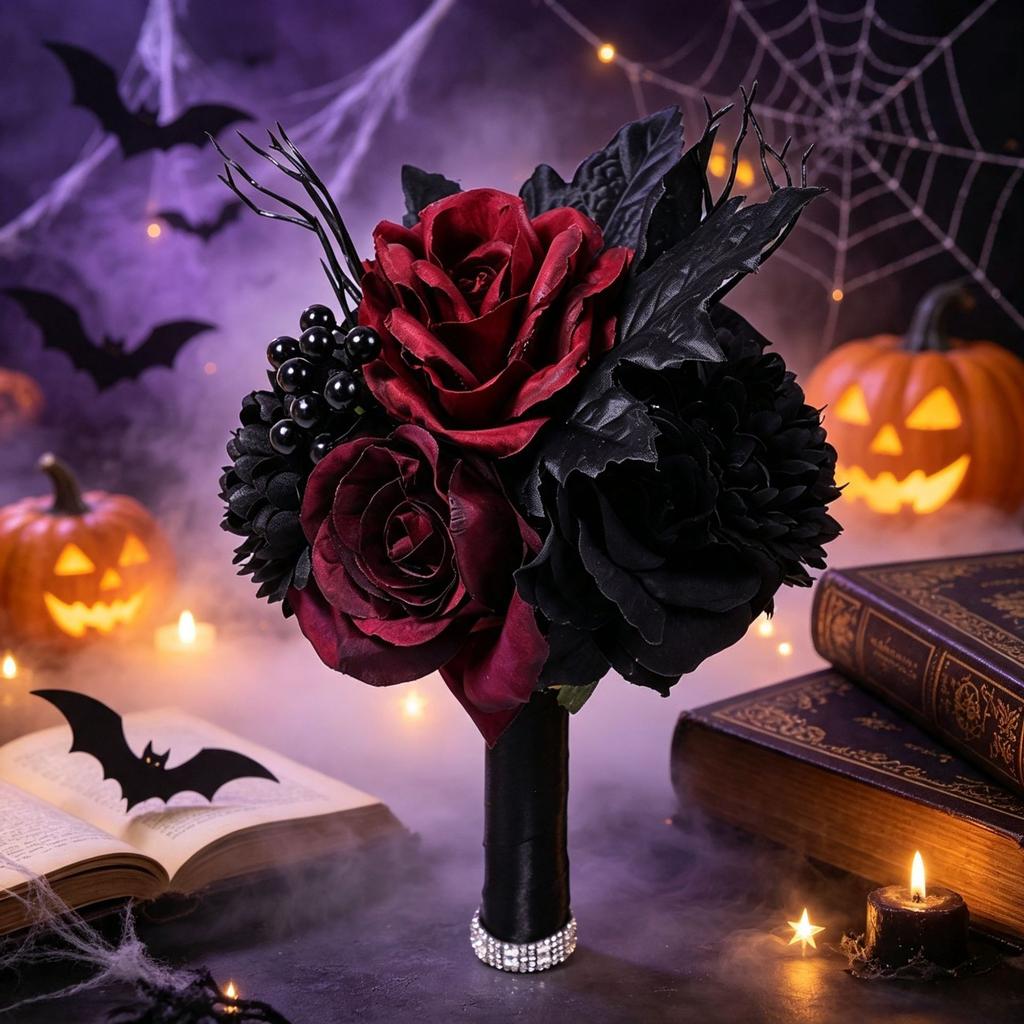 Halloween Bouquet Dark Gothic Bridal Skull Flower Arrangement Day of the Dead Home Decor