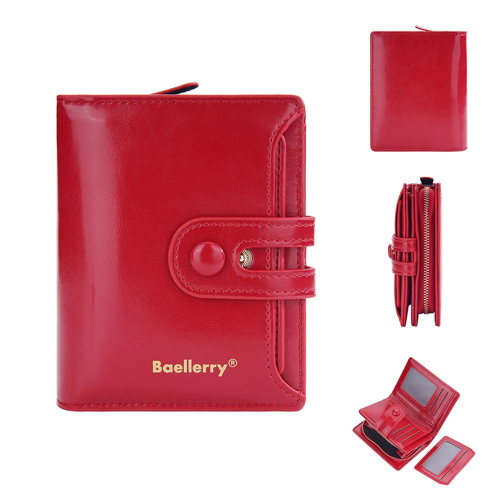 

Женский кошелек Baellerry из блестящей кожи с масляной восковой пропиткой - Короткий, Много отделений для карт, Карман для монет на молнии, Универсальный дизайн красный