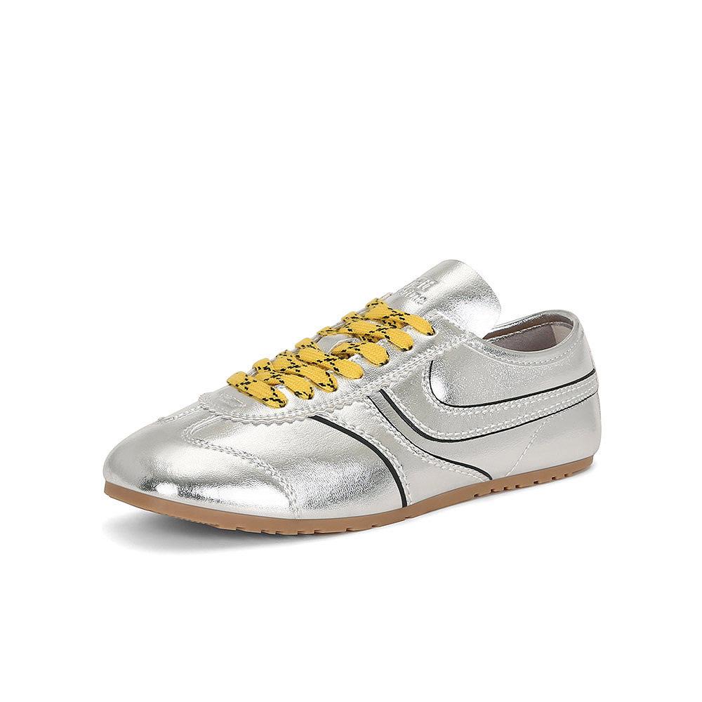 Cowhide version brown retro Forrest Gump training shoes women's leather versatile lace-up board shoes flat sports running casual shoes