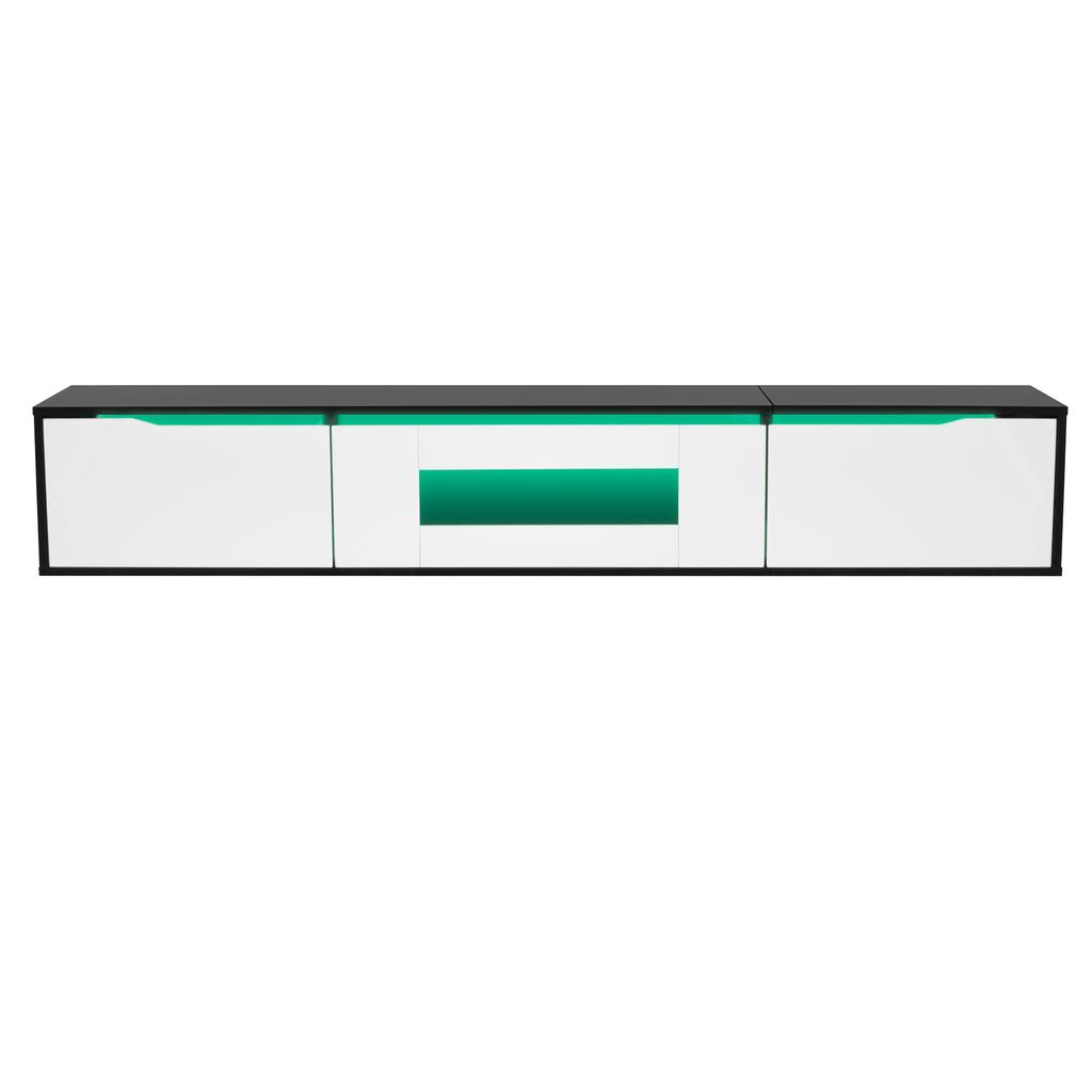 TV Cabinet High Gloss 180 cm, Black White with LED Lighting USB, Modern TV Lowboard with Wall Mounting, Color-Changing Light for Living Room