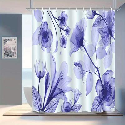 1pc Nordic Minimalist Purple Floral Shower Curtain, High-end Elegant Bathroom Curtain, Bathroom Decoration Pattern