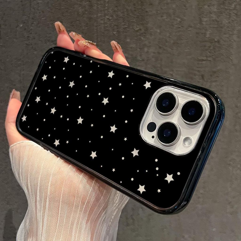 Hollow Star Black Edge Phone Case for iPhone 15 Pro Max/14 Pro