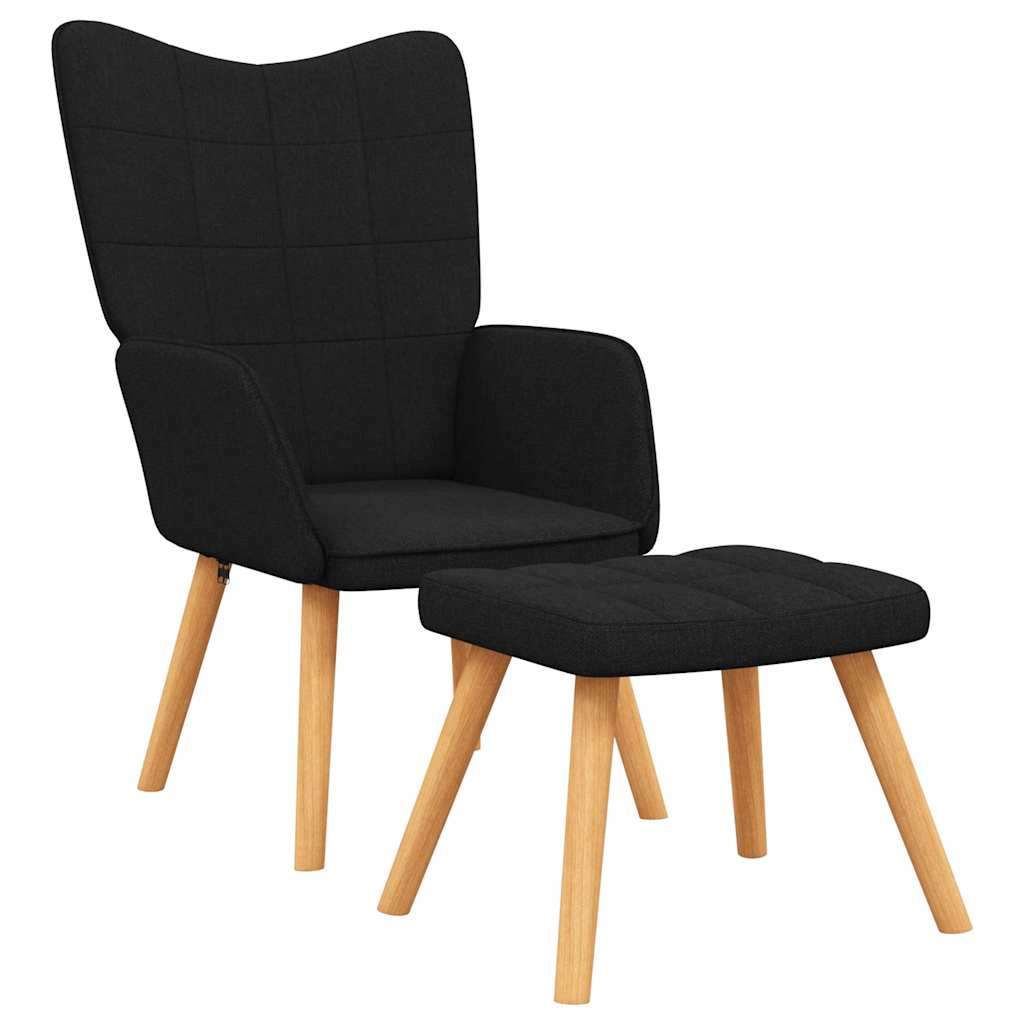Relax Chair with Footstool Black Fabric