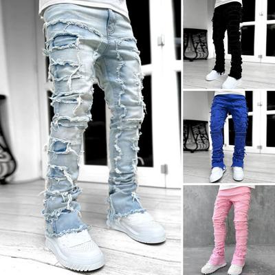 Men Jeans Trendy Street Style Stretch Patchwork Jeans Soft Comfortable Men Pants