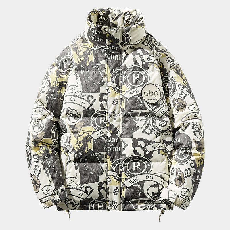 

Новый зимний тренд Пальто с воротником-стойкой и белым утиным пухом, хлопковая подкладка, пальто для мужчин и женщин, то же повседневное свободное пальто для мужчин 2XL