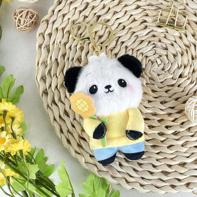Fashionable Cute Sunflower Panda Keychain Unique Novelty Plush Animal Keychain Exquisite Backpack Decoration Accessories Gifts