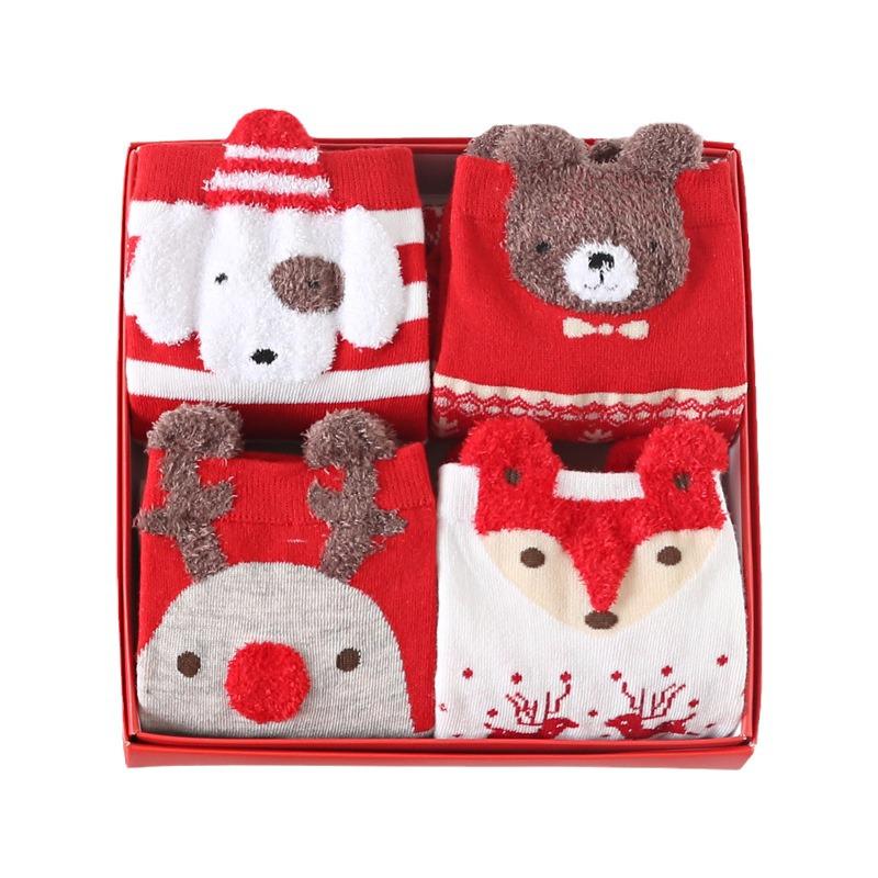 Festive Red Christmas Cartoon Socks Gift Box for Women - Mid-Calf, Cute & Versatile, Autumn/Winter.