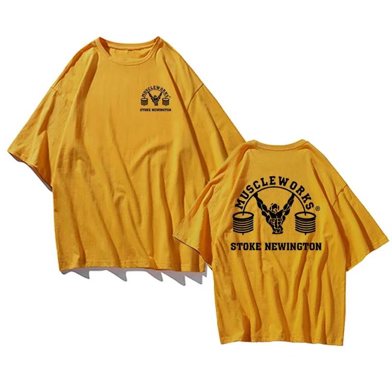 Lato Nowe Męskie Koszulki Siłownia Bieganie Trening Bawełna Okrągły Dekolt Oversize T-Shirt Moda Odzież Męska Ubrania Fitness Top