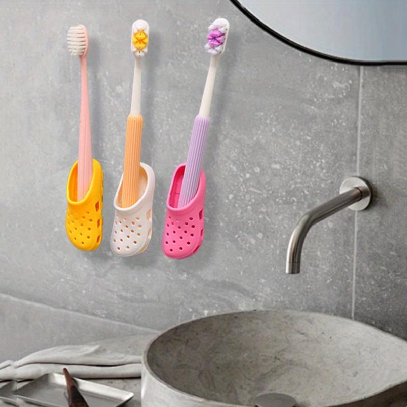 Wall-mounted Toothbrush Holder, Shoe Design, Space-saving, Plastic Bathroom Toothbrush Storage Rack Without Drilling, Toothbrush Finishing Rack