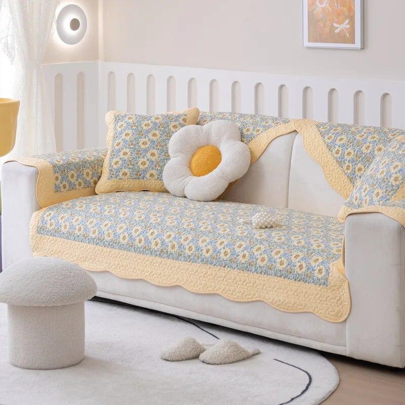 

Ткань с пасторальным принтом, художественный чехол для дивана, хлопковый нескользящий декоративный коврик для дивана, маленький свежий стильный универсальный чехол для дивана на все сезоны 70x70cm 1pcs