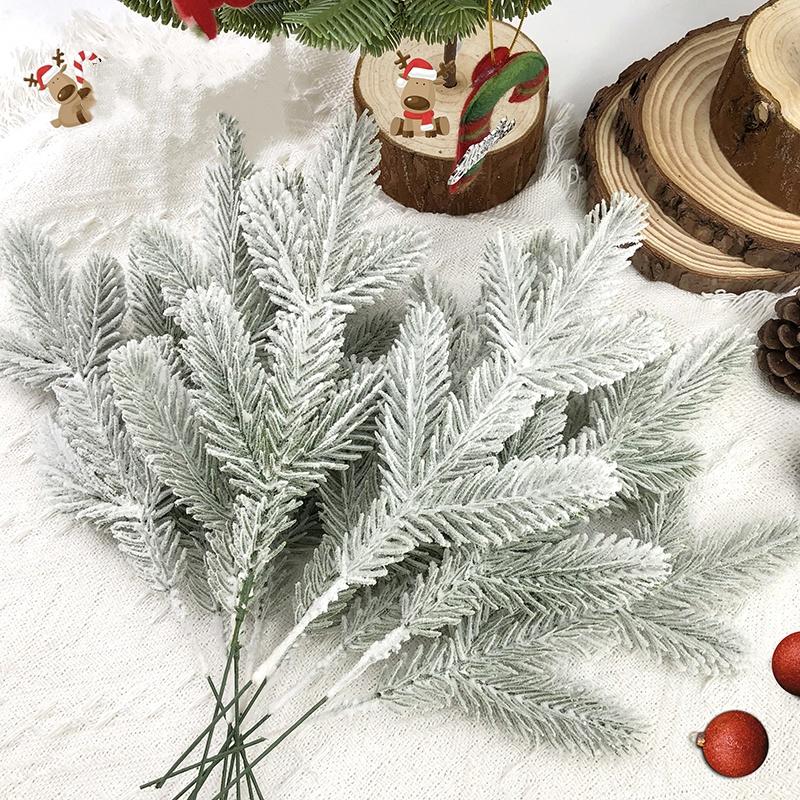 10/1Pcs Artificial Pine Needles Branches Snow Pine for Christmas Xmas Tree Wreath DIY Fake Plants Ornaments Home New Year Gifts