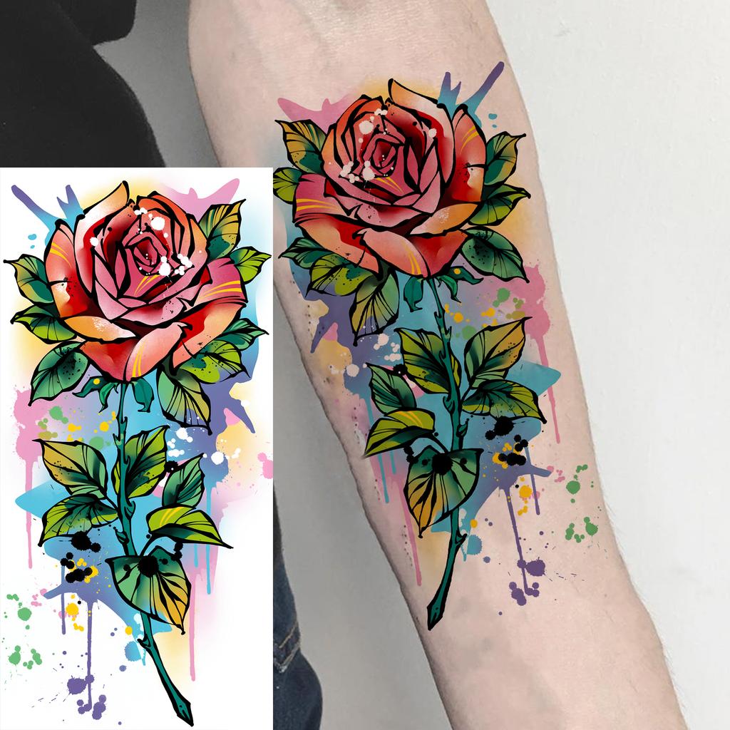 1 Sheet Butterfly Watercolor Flower Tiger Temporary Tattoos For Women Men Adults Fake Phoenix Parrot Lotus Tattoo Sticker Sleeve