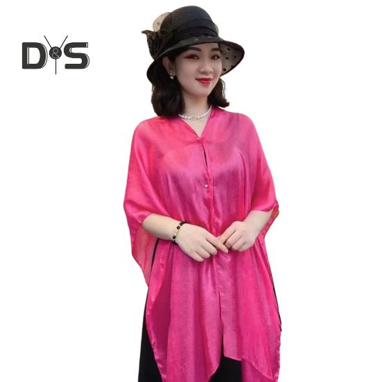 

Летняя шаль с V-образным вырезом, планкой на пуговицах, легкая защита от солнца, универсальная пляжная шаль, однотонная шаль для отпуска с солнцезащитным кремом розы красного