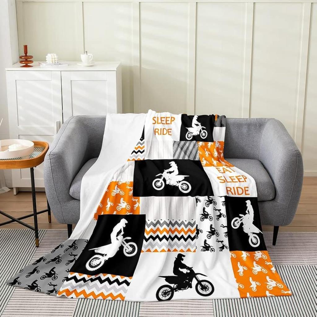 Dirt Bike Flannel Fleece Throw Blanket Extreme Sports Fuzzy Blanket for Bed Sofa Couch All Season Racing Motocross Rider Bed Bla