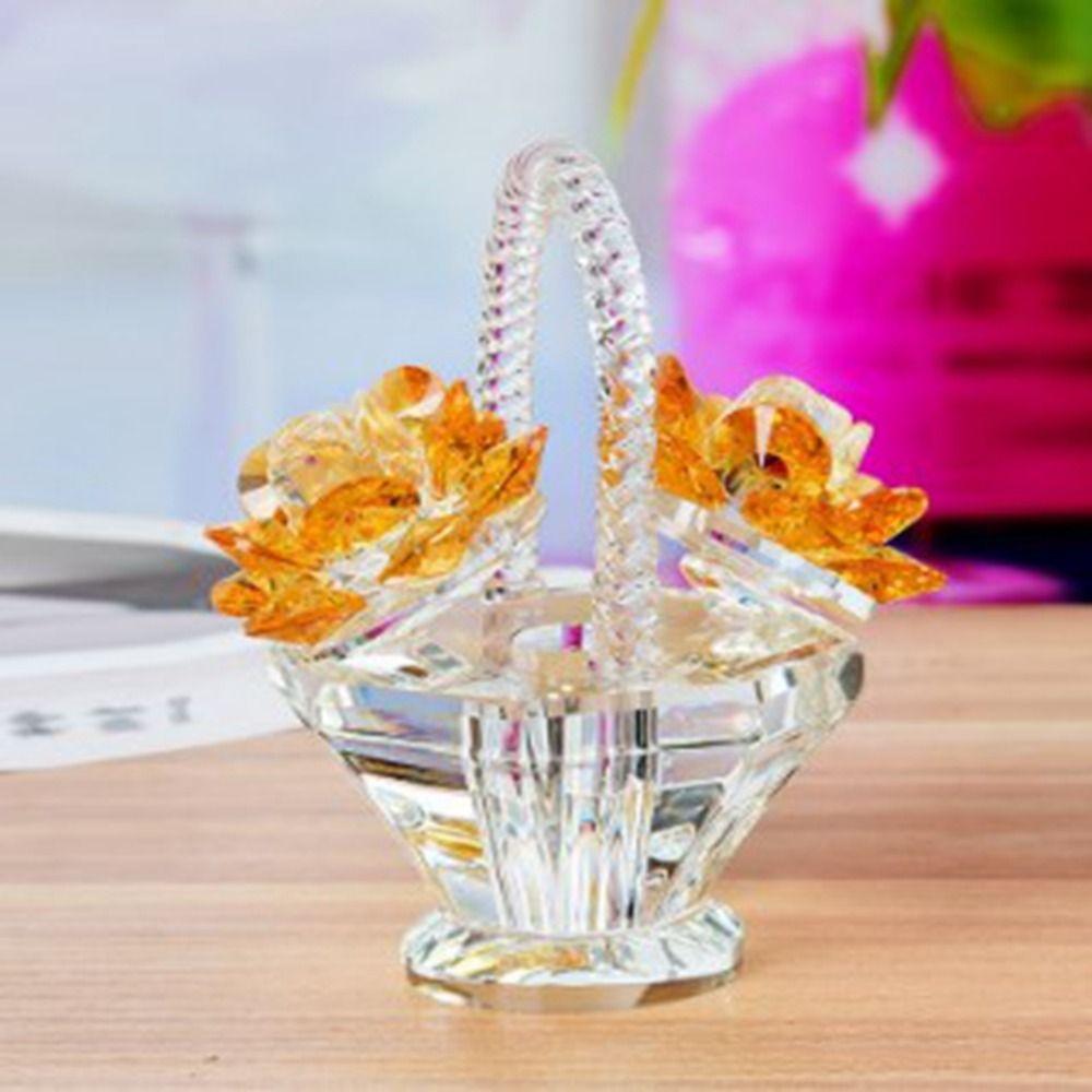 Crystal Art Flower Basket Crystal Ornament Small Car Ornaments  TV Shelf