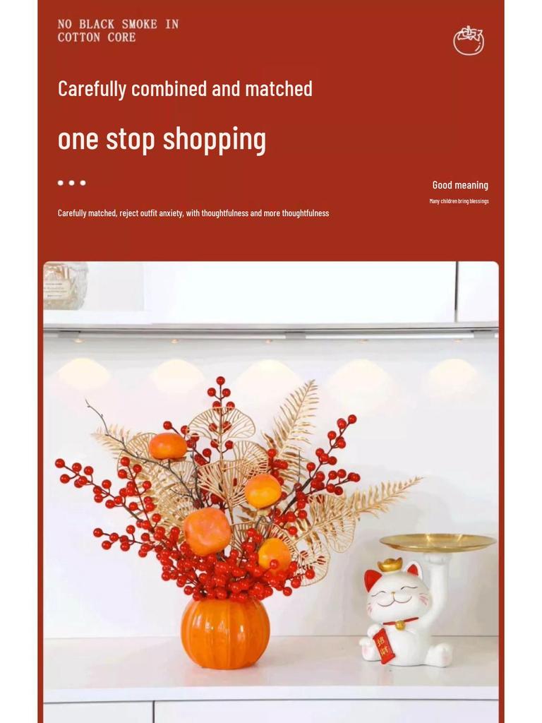 Red Persimmon Artificial Flower for Wedding, New Year, Living Room, Dining Table, TV Cabinet, and Housewarming Decor