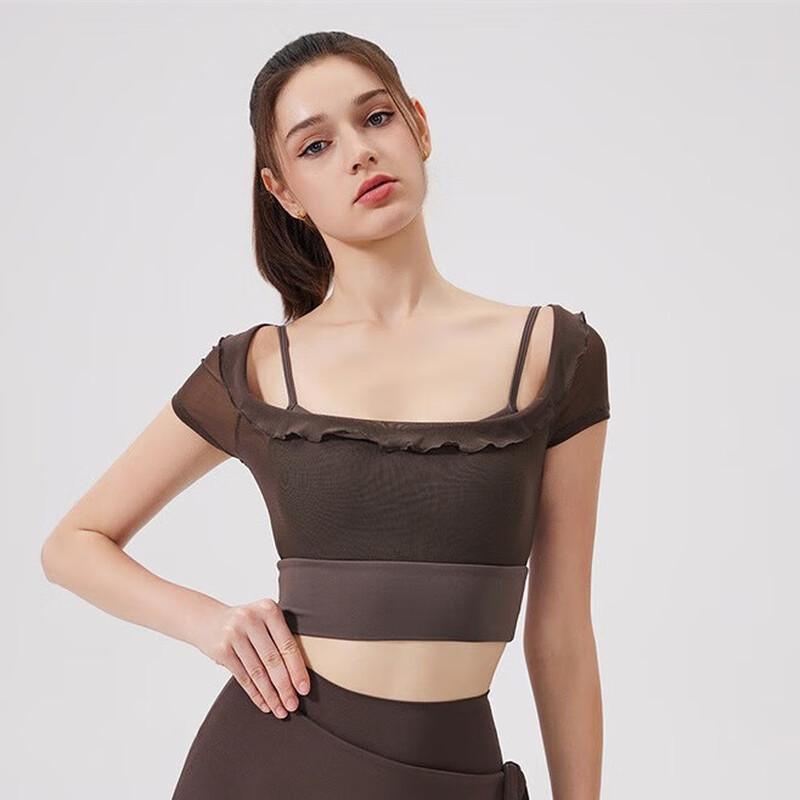 

WEZHO Кружевной Сетчатый Спортивный Топ для Йоги с Коротким Рукавом и Вставками S-XL