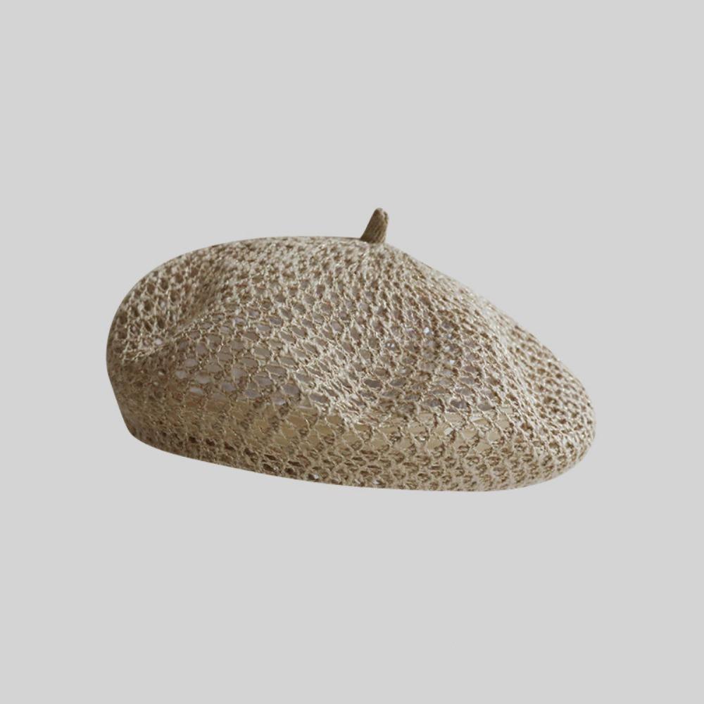Solid Color Hollow Beret Hollow Knitted Pumpkin Hat Casual Painter Hat Women
