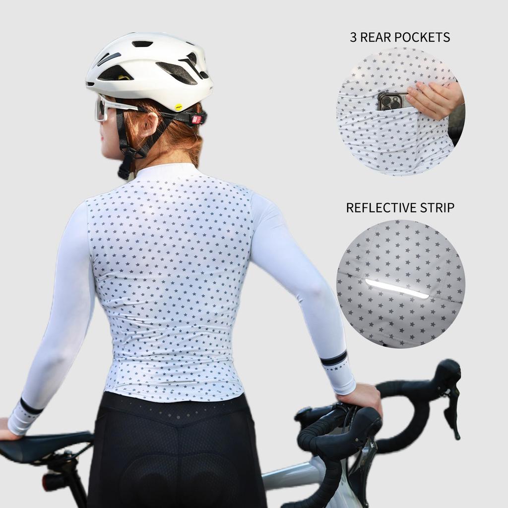 Wosawe Women Mountain Bike Road Cycling Slim Fit High Stretch Breathable Reflective Safety Design Long Sleeve Sports Cycling Shirt