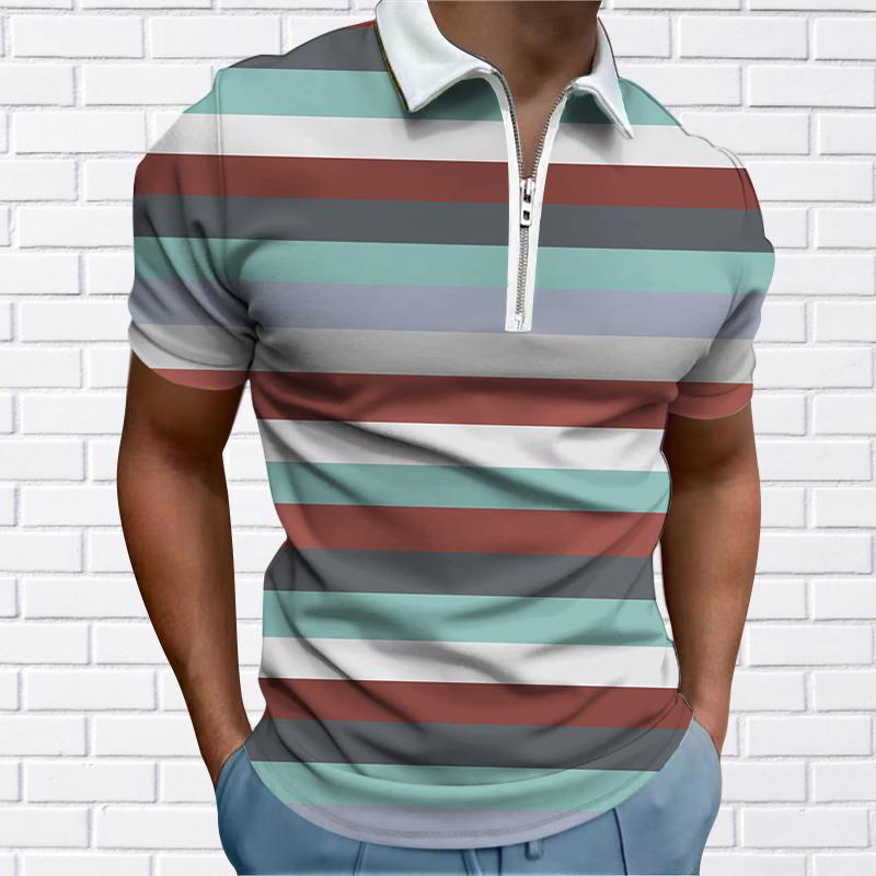 Herrenhemd Polo Casual Reißverschluss Kurzarm Mode Lässig Reißverschluss Sommer Frühling Normale Passform 3D Kokosnussbaum-Druckhemd
