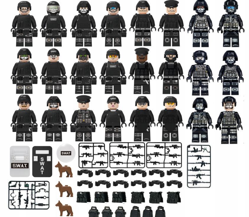24 Building Block Minifigures Black Swat Special Forces Riot Military Scene Boy Toy Pyp