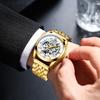 Men's Round Open Heart Stainless Steel Watch Gold white