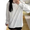 Women's White Pure Cotton Long-Sleeve T-shirt - Round Neck, Loose Fit, Ideal for Layering in Spring, Autumn, and Winter.