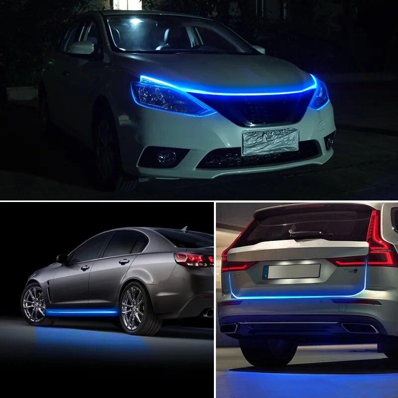 Car Hood Led Decorative Light Bar Through Type Hood Slit Guide Strip Modified Ambient Light Car Daytime Running Lights