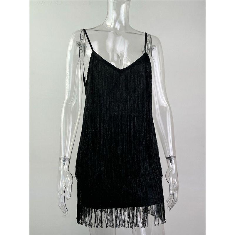 

Skirt European and American Sexy Slim Fit Backless Tassel Suspender Dress Short Skirt Sexy Tassel Mini Dress Black S