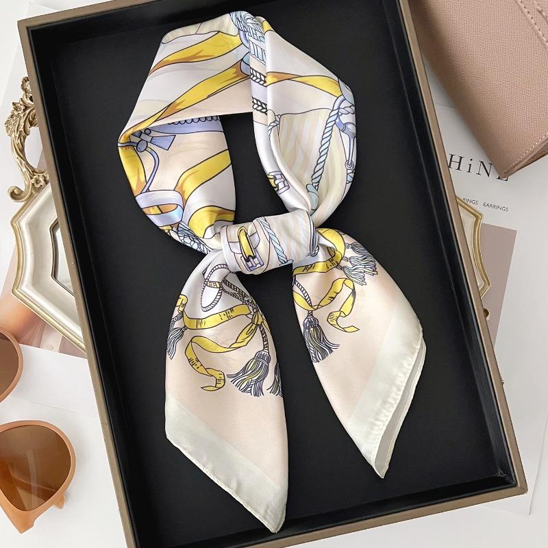Women Korean Style Knot Print Versatile Small Square Scarf Fashion Decorative Neck Scarf