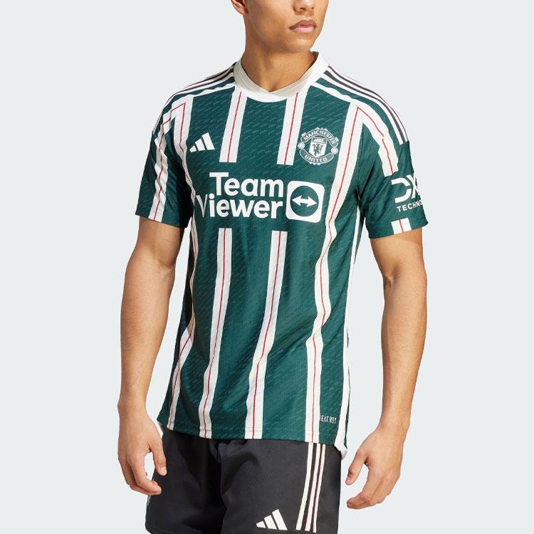 Adidas Man Utd 23/24 Away Striped Short Sleeve Soccer Jersey - Player Version Men Tops Night-Sky-Green IP1824