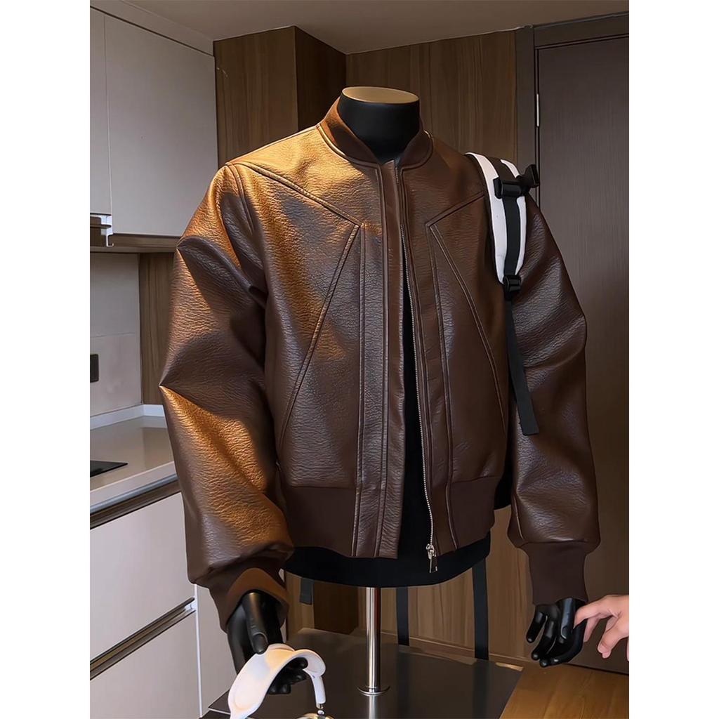 Men's Cool Black Leather Motorcycle Jacket - High-End Autumn/Spring Wear