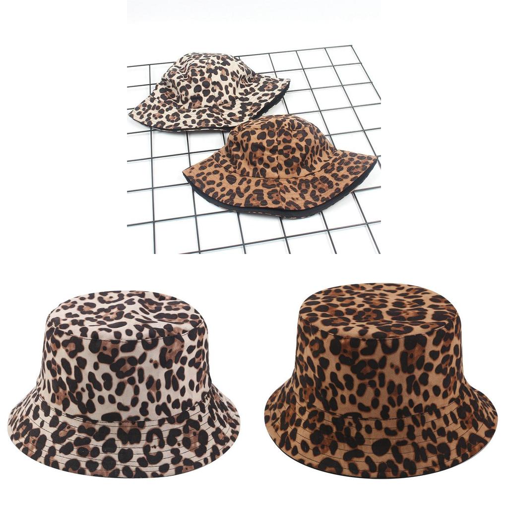 Trendy Leopard Print Fisherman Hat With Wide Brim For Spring Outdoor Sun Protection