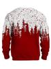 Winter Men's Trendy Round Neck Pullover Sweatshirt Red and White Contrasting Pine Forest Reindeer Christmas Theme Pattern Top