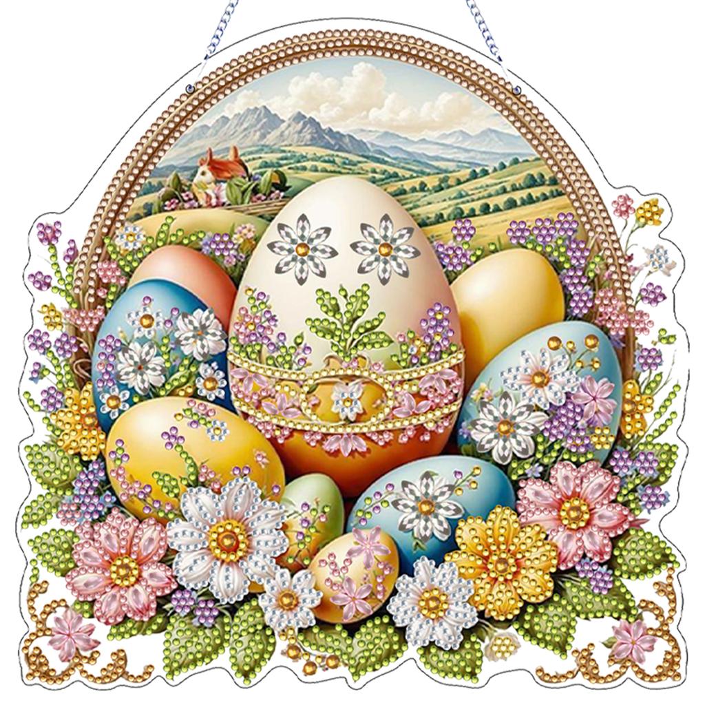 Easter Flower 2D Flat DIY Diamond Art Pendant Acrylic Hanging Gem Art Paintings Charm Double-Side Print Single Side Drill