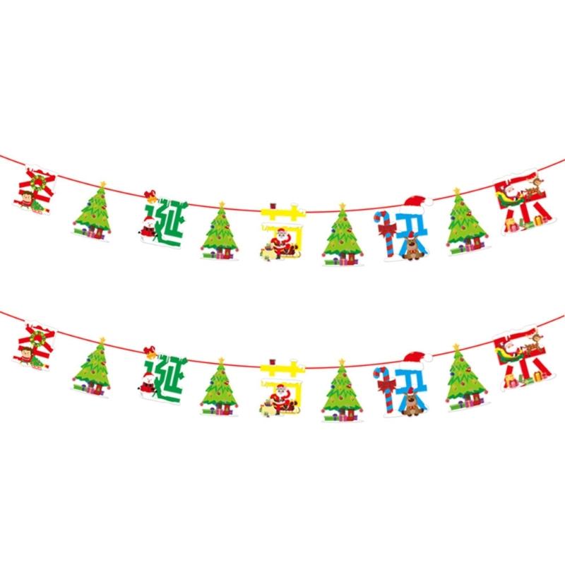 2 Pcs Christmas Party Decorations Santa Paper Banners Merry Christmas Banners for Outdoor Indoor Decoration