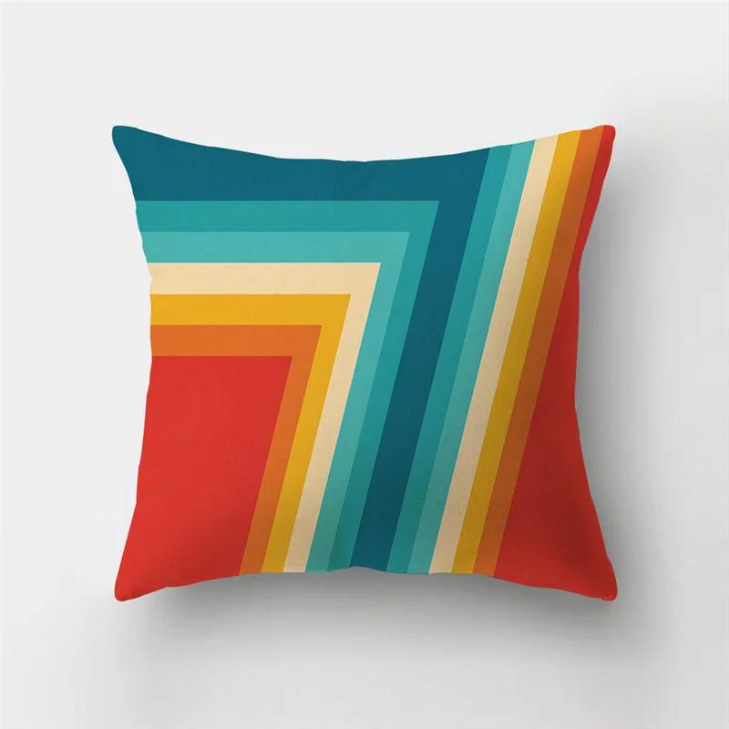 45x45cm Rainbow Geometric Sunset Pillow Cover Abstract Patchwork Stripe Cushion  Sofa Office   Home Decor